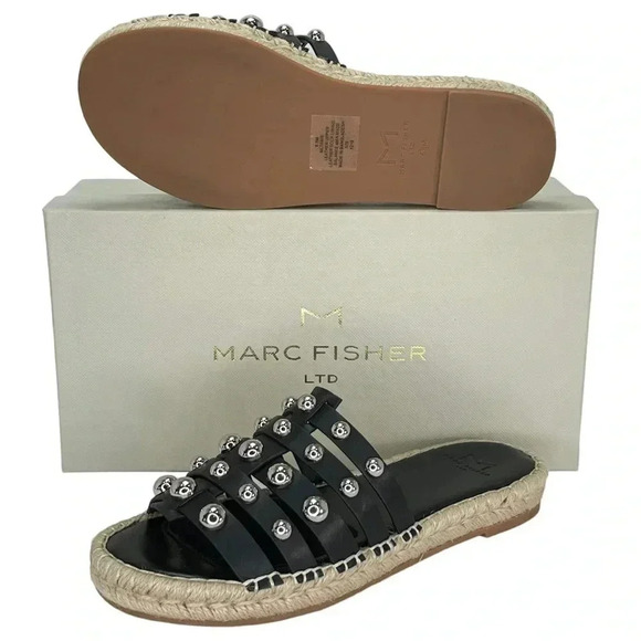 Marc Fisher LTD Womens Sandals 6.5M Tamie Black Leather Studded Slides - Picture 10 of 10
